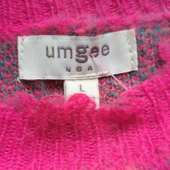 Umgee Women’s Large Pink Leopard Sweater Distressed Neck Boutique Pullover - Picture 4 of 8